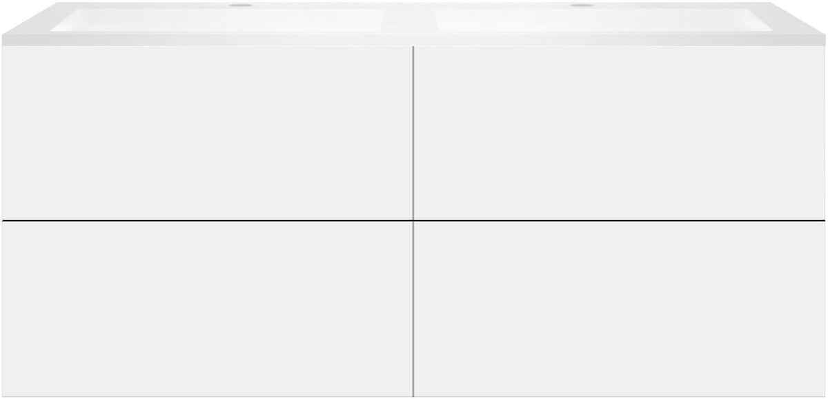 Onderbouw COFFEE 4 lades 140 duo mat wit +dubbele wastafel kunstmarmer mat wit