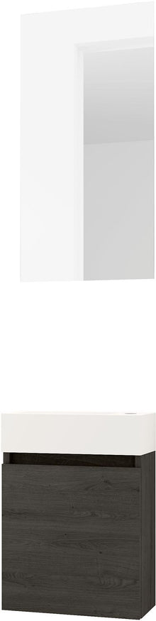 Handenwasser form mini kunstmarmer/ 1 deur/ spiegel graphit eik