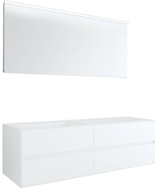 MEUBLE 4 TIROIRS+ LAVABO SOUS ENCASTRER GAUCHE TENSO 160CM SANS TROU ROBINET BLANC AVEC MIROIR