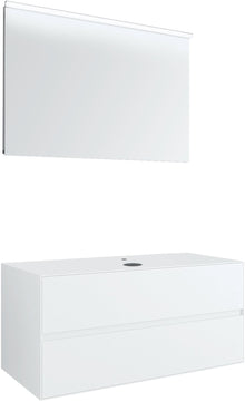 MEUBLE 2 TIROIRS+ TABLET POUR LAVABO A POSER CENTRAL TENSO 120CM TENSO +TROU ROBINET BLANC AVEC MIROIR