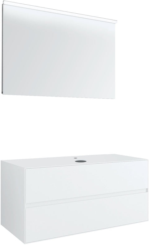 Meubel 2 lades+tablet voor opbouwlavabo centraal tenso 120CM +kraangat wit met spiegel, badkamermeubelen — SKU DESCO-703245