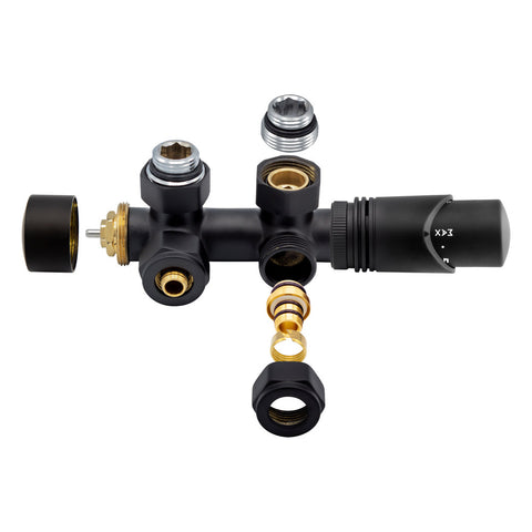 Belrad radiatorkraan - design - thermostatisch - middenaansluiting - haaks - muuraansluiting - mat zwart, radiatoren — SKU MB-16244-19771, EAN 5404024107113