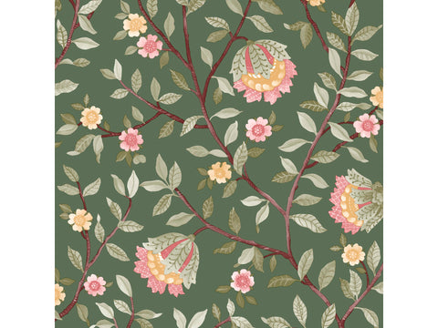Vliesbehang bloem blauw/donker groen 53cm x 10m