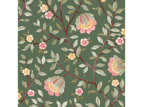 Vliesbehang bloem blauw/donker groen 53cm x 10m