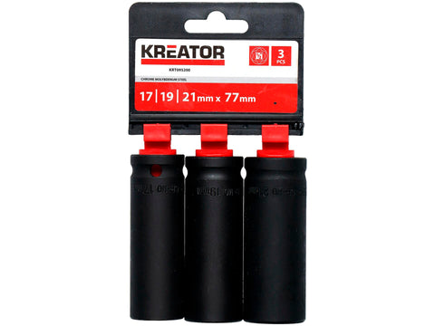 Kreator dopsleutel diep 17-19-21 mm 3 stuks