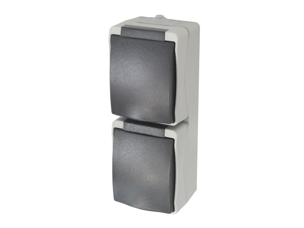 Profile dubbel verticaal spatwaterdicht stopcontact met penaarde grijs