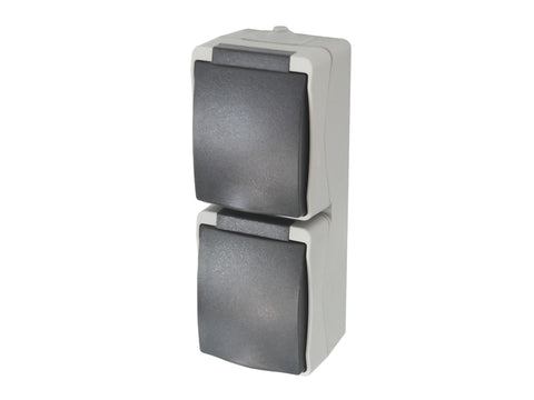 Profile dubbel verticaal spatwaterdicht stopcontact met penaarde grijs