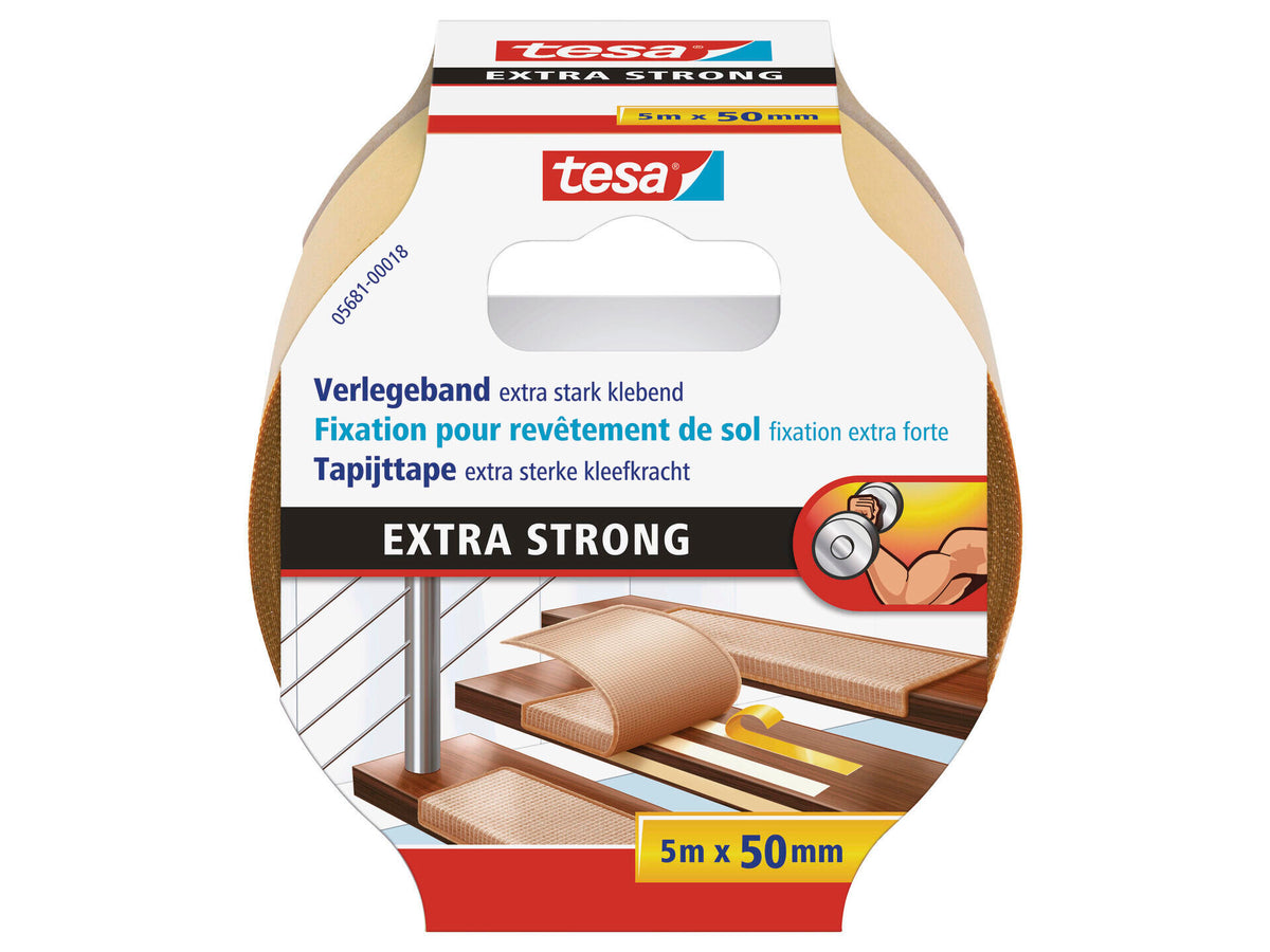 Tesa dubbelzijdige tapijttape 5m x 50mm geel