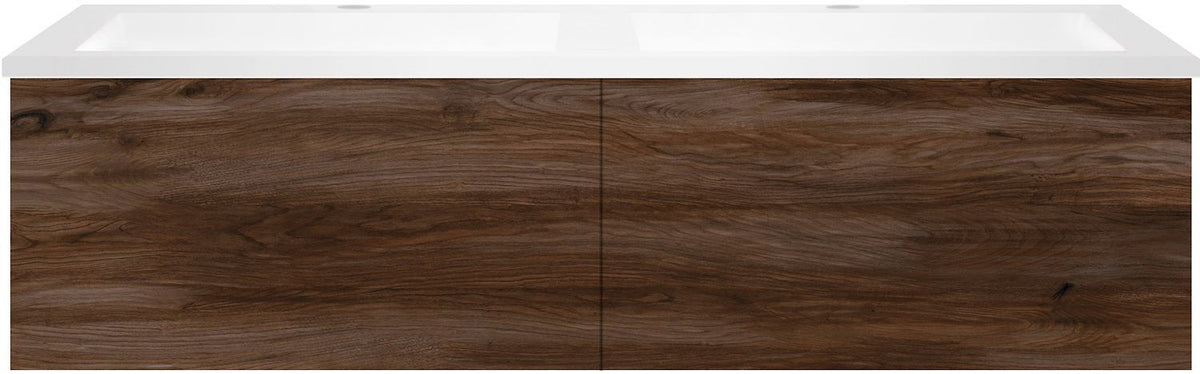 Onderbouw COFFEE 2 lades 120 duo notelaar Fluweel +dubbele wastafel kunstmarmer wit