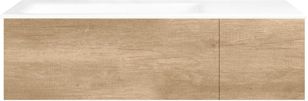 SOUS MEUBLE COFFEE 2 TIROIRS 110 CHENE DECOR CACHMIRE+LAVABO GAUCHE PORCEL.SNS TROU ROBINET BLANC