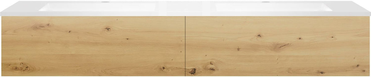 Onderbouw COFFEE 2 lades 180 duo eiken urban +dubbele wastafel kunstmarmer mat wit