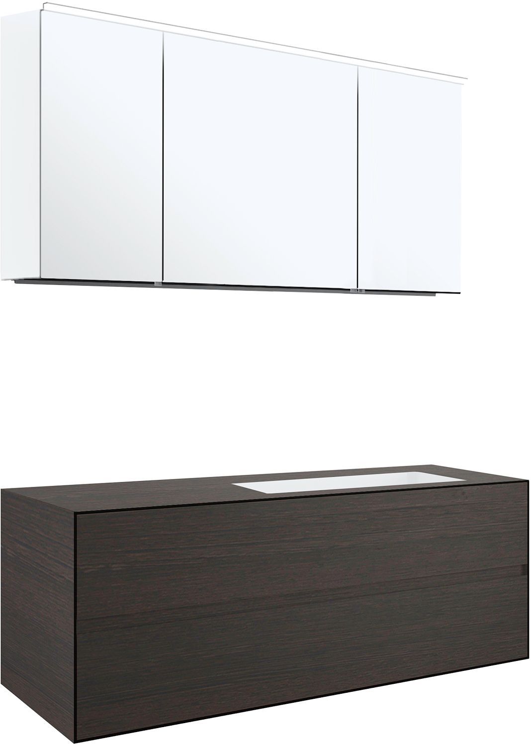 MEUBEL 2 LADES+MEUBELLAVABO RECHTS TENSO 140 ZONDER KRAANGAT WENGE MET SPIEGELKAST
