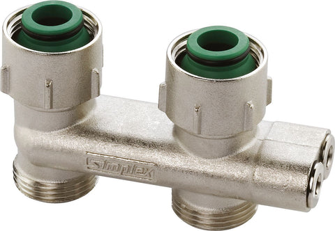 OMGEKEERDE H-BLOK 2-PIJPS SIMPLEX RECHT 1/2" EK