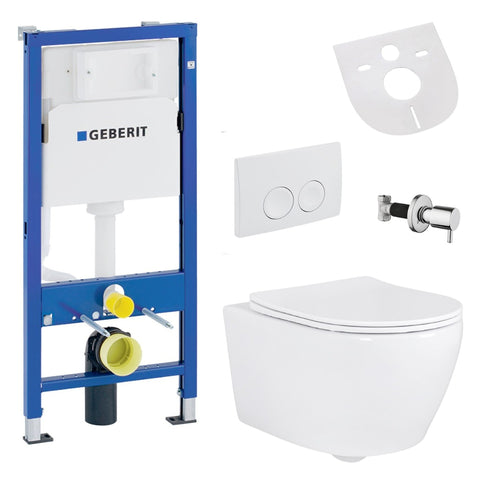 Belvit Hang-wc set randloos met Taharet functie, softclose deksel en Geberit UP100 inbouwelement keramiek douche-wc - Wit, wc-packs — SKU MB-19391-22918, EAN 5404029122135