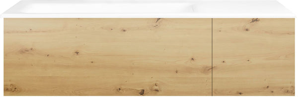 SOUS MEUBLE COFFEE 2 TIROIRS 110 CHENE DECOR URBAN+LAVABO GAUCHE PORCELAINE SNS TROU ROBINET BLANC
