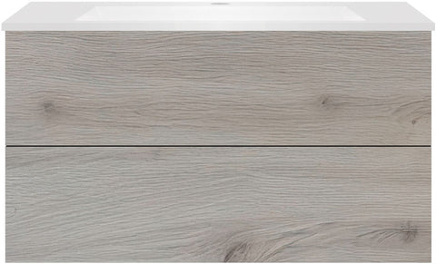 Onderbouw COFFEE 2 lades 100 eik zilver+wastafel kunstmarmer mat wit, badkamermeubelen — SKU DESCO-192223