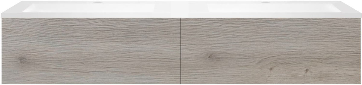 Onderbouw COFFEE 2 lades 160 duo eik zilver+dubbele wastafel kunstmarmer mat wit
