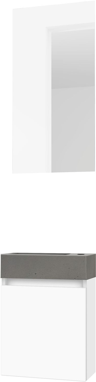 Handenwasser form mini beton/ 1 deur/ spiegel wit