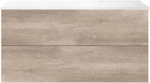 SOUS MEUBLE COFFEE 2 TIROIRS 120 CHENE DECOR FLANELLE+LAVABO DROITE BLANC