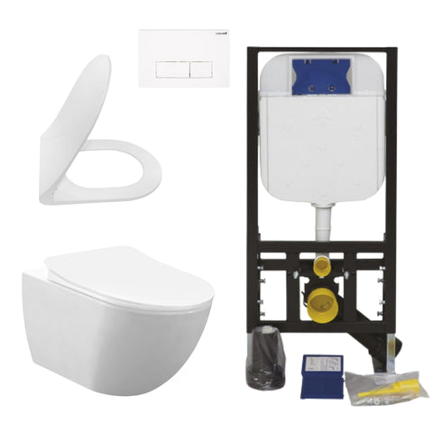 Creavit Hang-wc set wit randloos Rim-Off 48,5 cm softclose zitting inbouwreservoir 3/6 L complete set - Wit mat, wc-packs — SKU MB-19401-22928, EAN 5404029122234