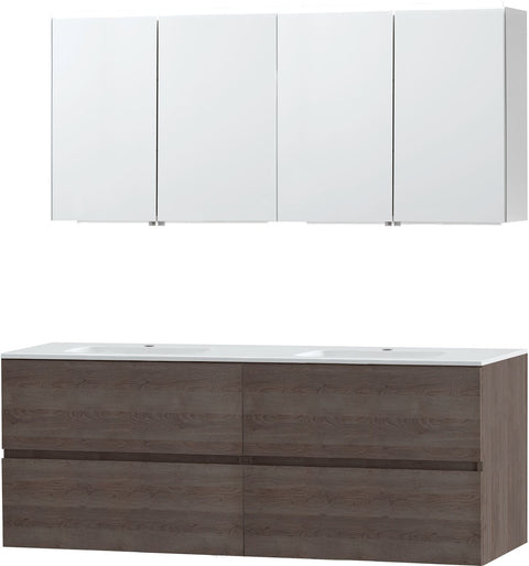 Meubel Molto eik grijs 160 kunstmarmer spiegelkast, badkamermeubelen — SKU DESCO-702103