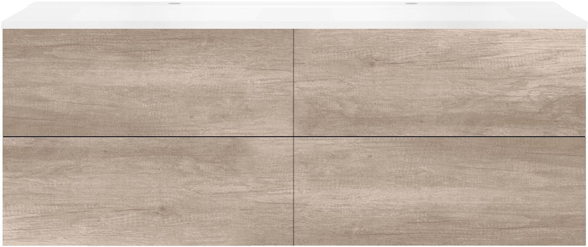 Onderbouw COFFEE 4 lades 160 duo eiken Decor flanel +dubbele wastafel mat wit