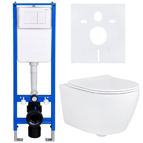 BELVIT wc complete set zonder spoelrand met bidetfunctie hoek-inbouwelement soft-close zitting bedieningsplaat wit, wc-packs — SKU MB-36003-40705, EAN 5404029136460