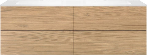 Onderbouw COFFEE 4 lades 180 duo eik klassiek +dubbele wastafel kunstmarmer mat wit