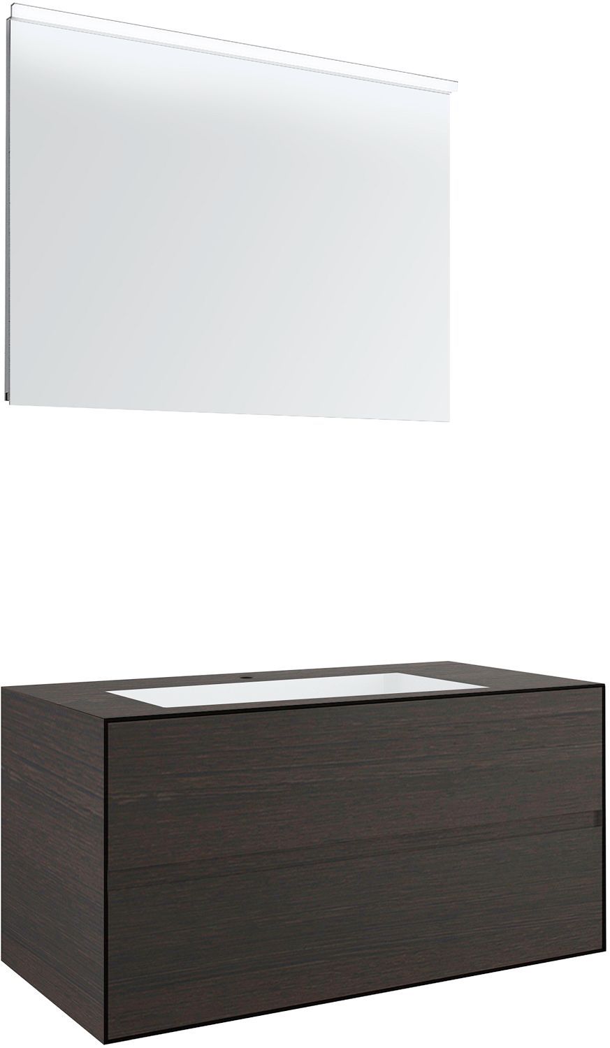 Meubel 2 lades+meubellavabo centraal tenso 90CM +kraangat wenge met spiegel
