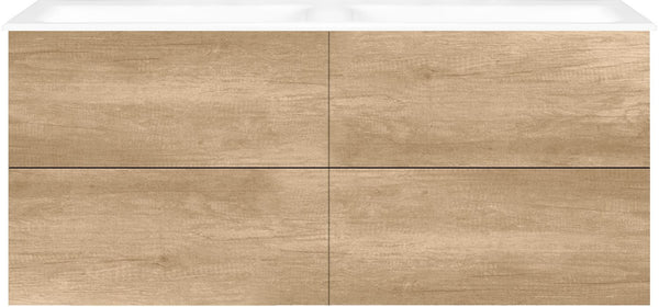 SOUS MEUBLE COFFEE 4 TIROIRS 140 DUO CHENE DECOR CACHMIRE+DOUBLE LAV.PORCEL.SNS TROU ROBINET BLANC