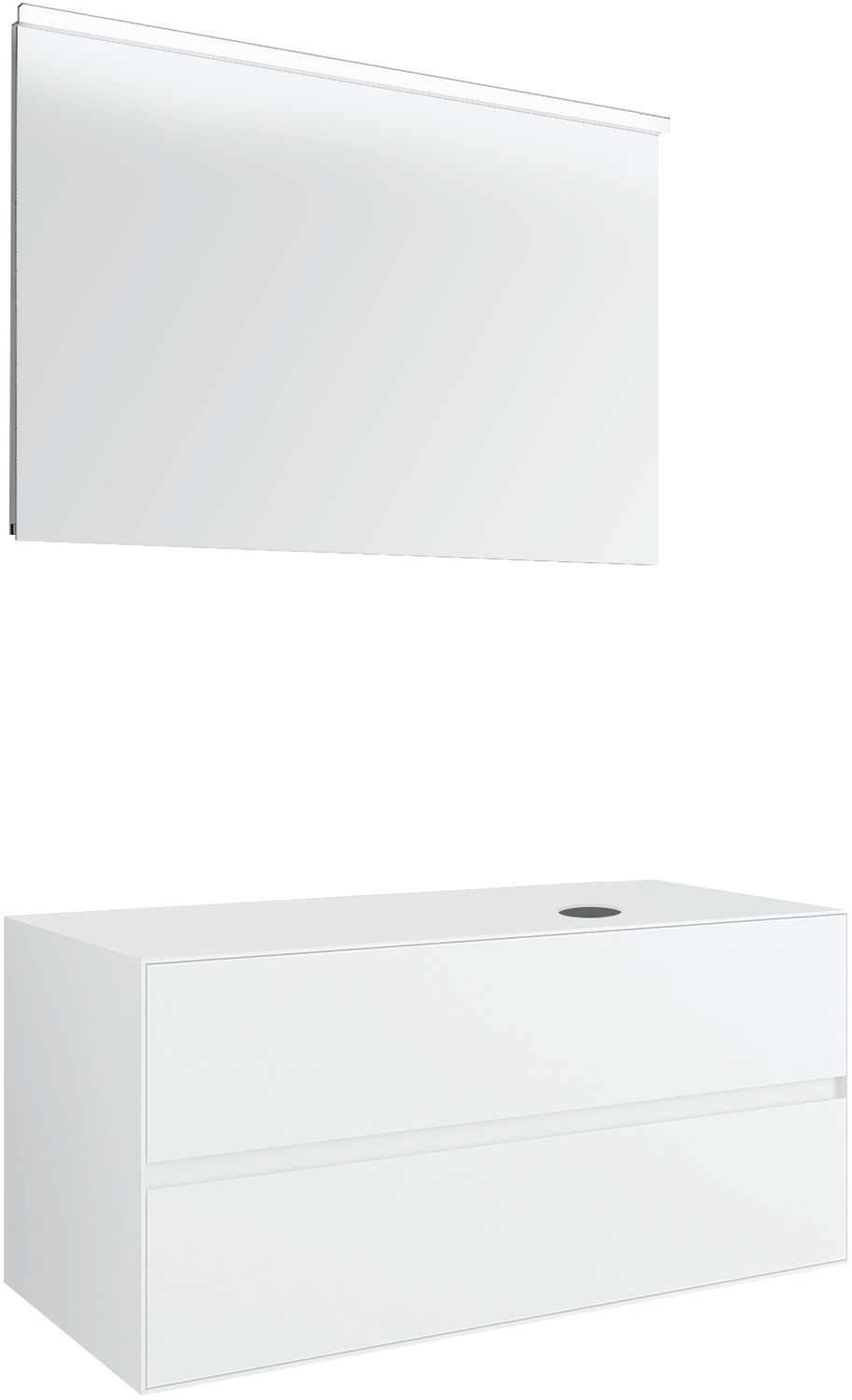 MEUBEL 2LADES+TABLET VOOR OPBOUWLAVABO RECHTS TENSO 120CM ZONDER KRAANGAT WIT MET SPIEGEL