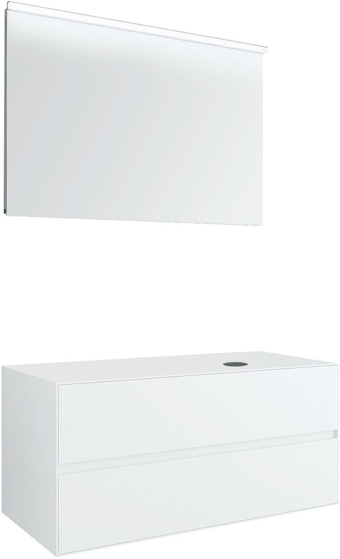 Meubel 2lades+tablet voor opbouwlavabo rechts TENSO 120cm zonder kraangat wit met spiegel, badkamermeubelen — SKU DESCO-703263