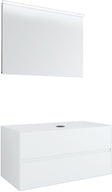 MEUBLE 2 TIROIRS+ TABLET POUR LAVABO A POSER CENTRAL TENSO 90CM TENSO SANS TROU ROBINET BLANC AVEC MIROIR