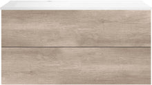 SOUS MEUBLE COFFEE 2 TIROIRS 120 CHENE DECOR FLANELLE+LAVABO GAUCHE BLANC MAT