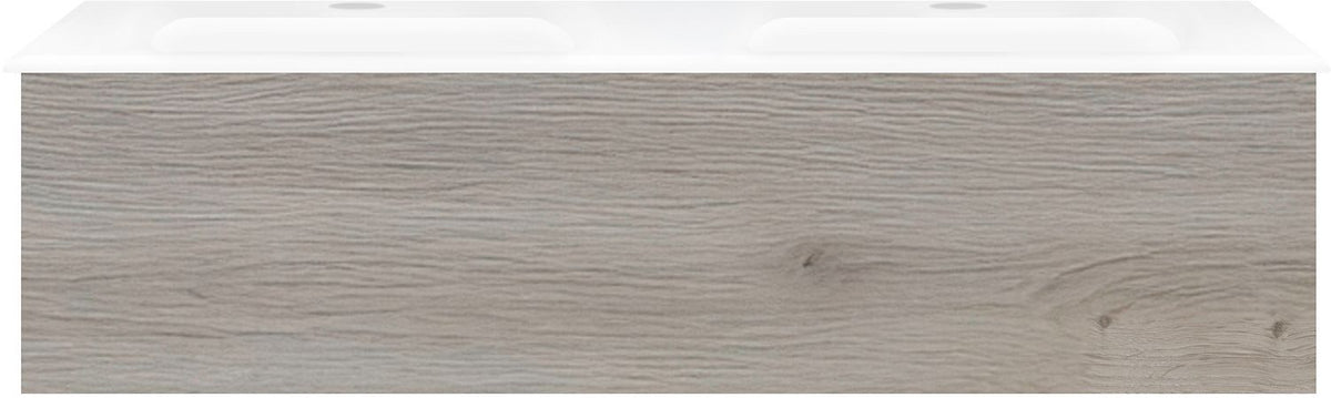Onderbouw COFFEE 1 lade 120 duo eik Zilver + dubbele wastafel porselein wit