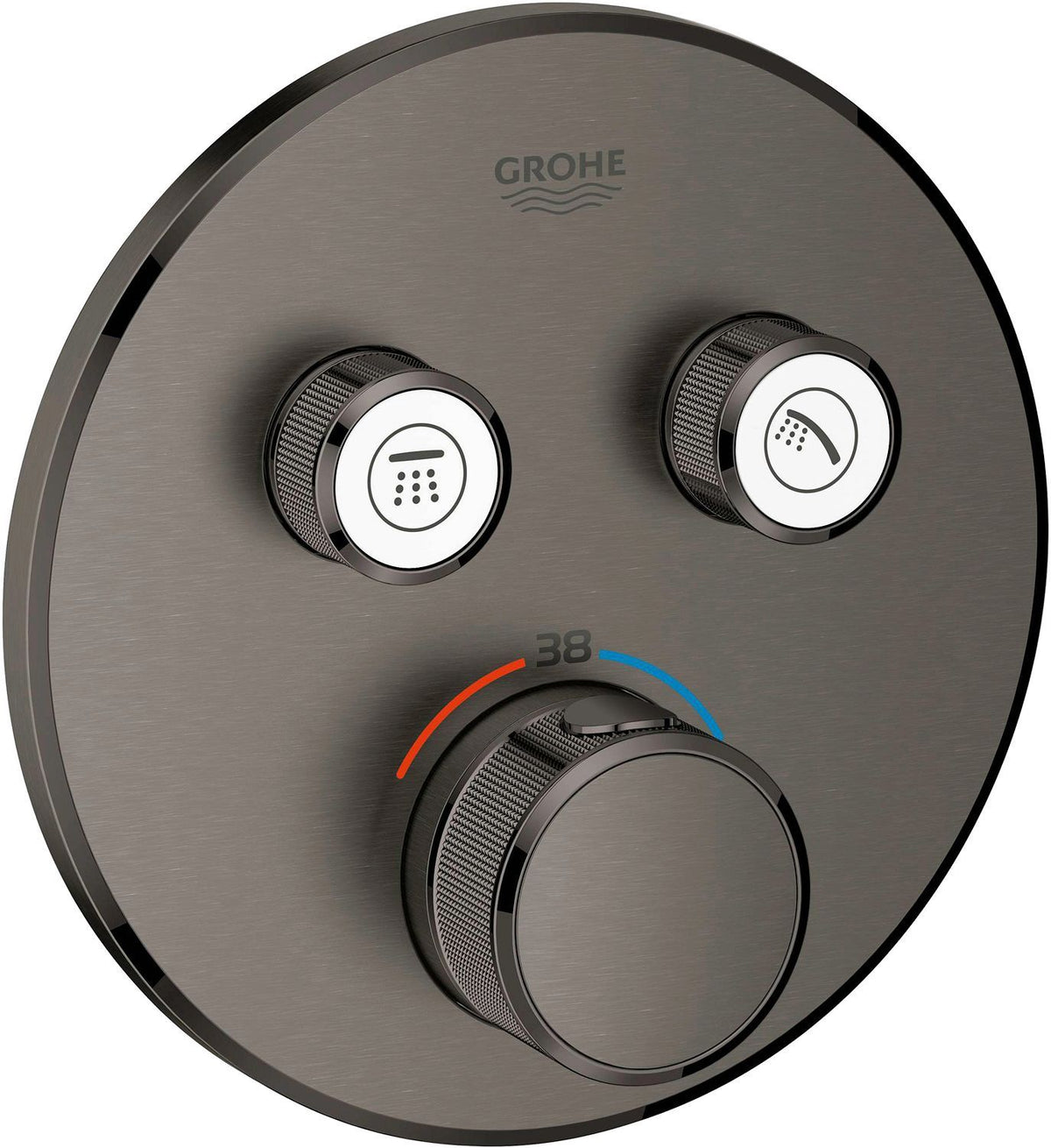 Afwerkset thermostaat+ 2 stopkranen SmartControl FG rond brushed hard graphite, kranen & mengkranen — SKU DESCO-163675