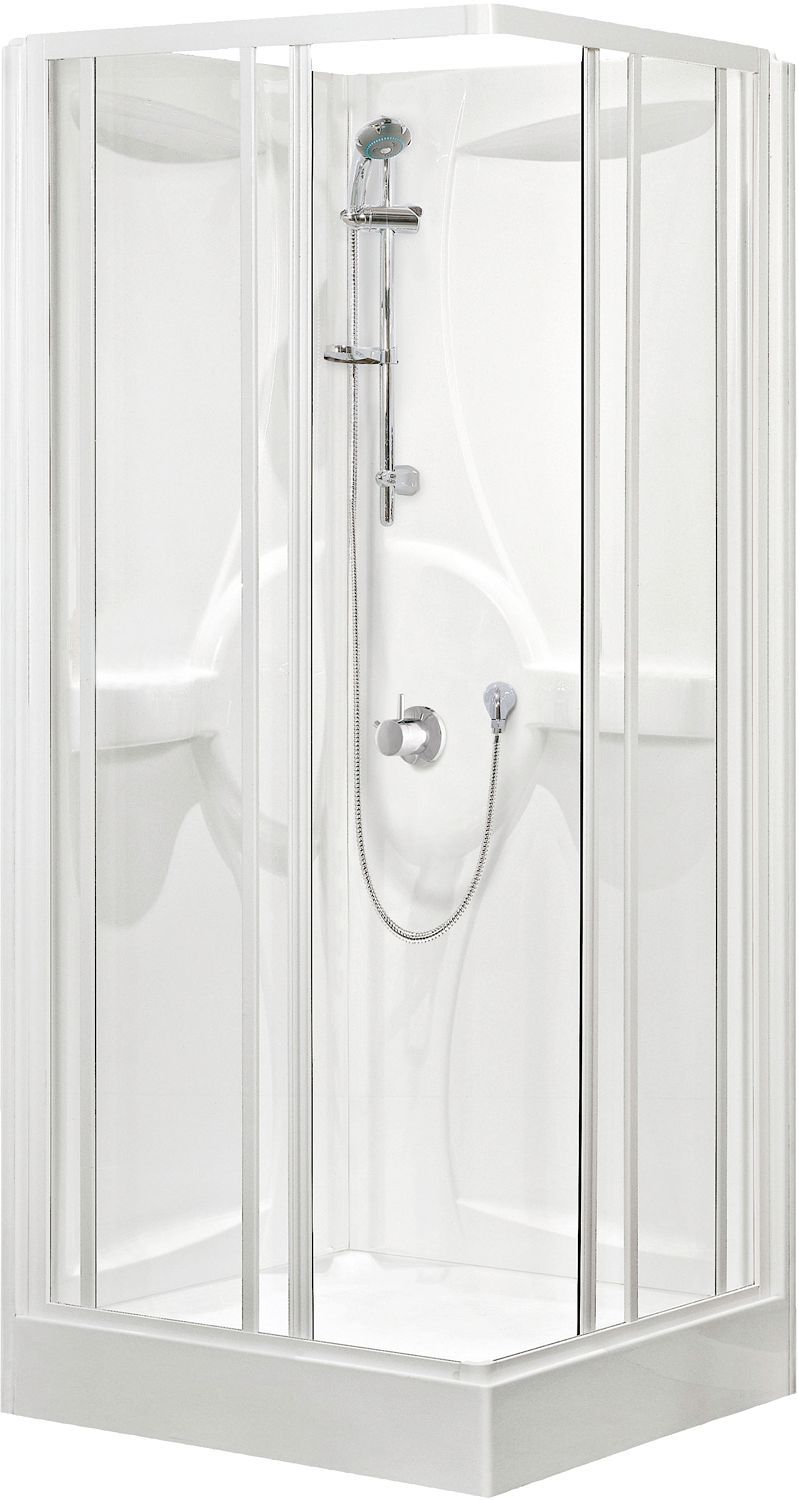 Douche cabine desco Collection 80-80 + inbouw thermostaat hoekinstap alu/wit-helder