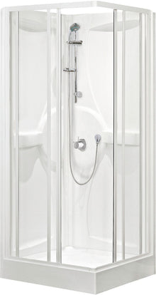 Douche cabine desco Collection 80-80 + inbouw thermostaat hoekinstap alu/wit-helder