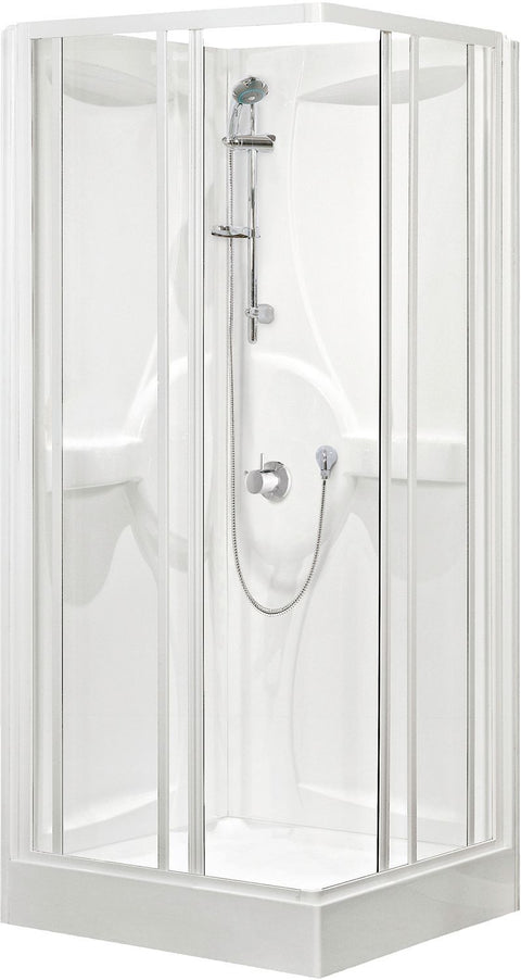 Douche cabine desco Collection 80-80 + inbouw thermostaat hoekinstap alu/wit-helder
