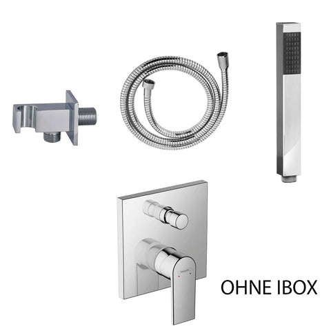 Doucheset met Hansgrohe Vernis Shape inbouw badmengkraan en Belvit handdouche muuraansluitbocht Chroom, douchekolommen & douchesets — SKU MB-24167-27694, EAN 5404029125839