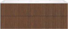 SOUS MEUBLE COFFEE 4 TIROIRS 160 DUO NOYER SMARTLINE +DOUBLE LAVABO EN MARBRE SYNTHETIQUE BLANC
