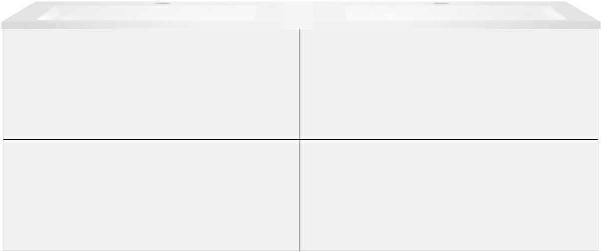 Onderbouw COFFEE 4 lades 160 duo mat wit +dubbele wastafel kunstmarmer mat wit