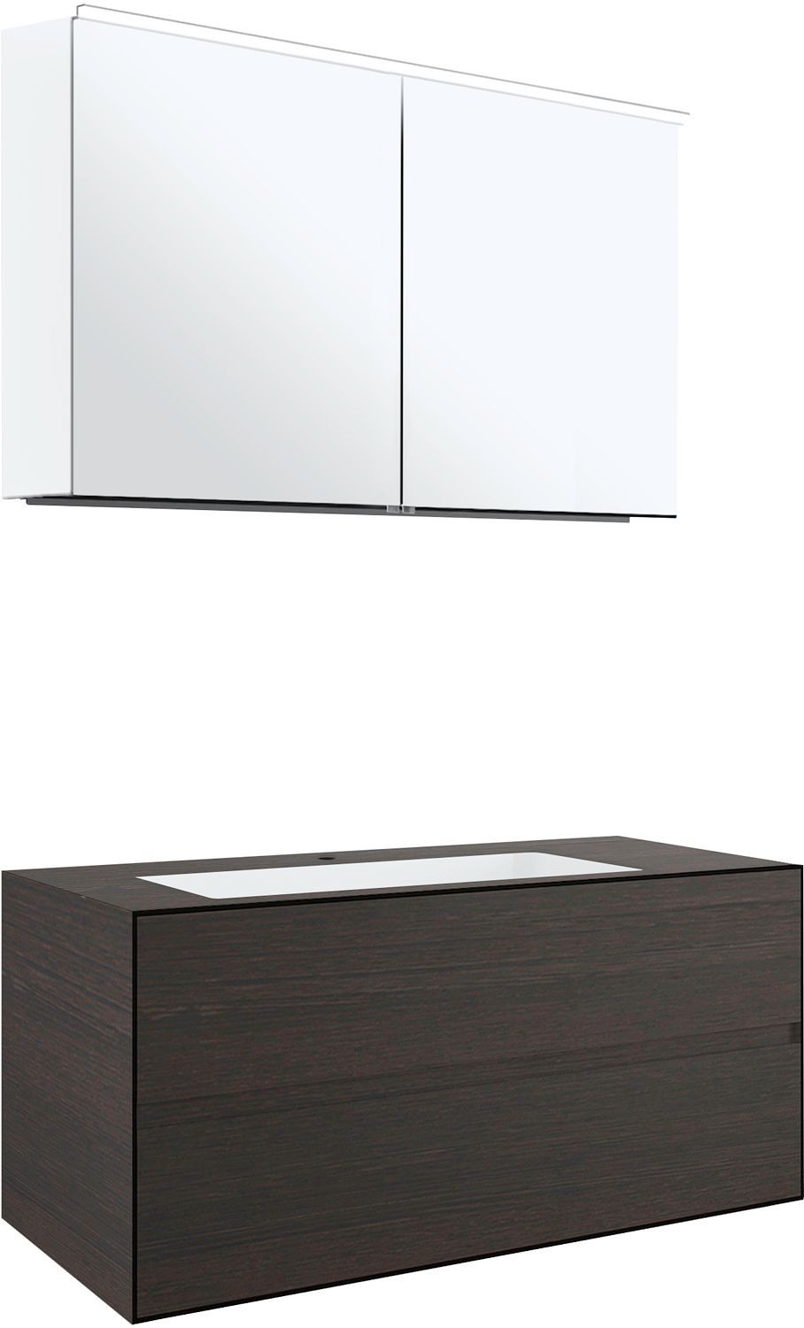 Meubel 2 lades+meubellavabo centraal tenso 120CM +kraangat wenge met spiegelkast