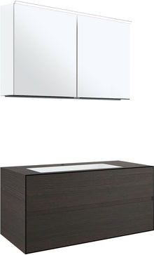 MEUBLE 2 TIROIRS+ LAVABO SOUS ENCASTRER CENTRAL TENSO 120CM +TROU ROBINET WENGE AVEC ARMOIRE TOILETTE