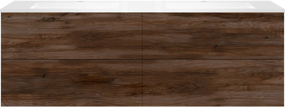 Onderbouw COFFEE 4 lades 180 duo notelaar Fluweel +dubbele wastafel kunstmarmer mat wit