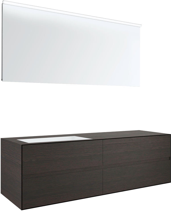 MEUBEL 4 LADES+MEUBELLAVABO LINKS TENSO 160CM ZONDER KRAANGAT WENGE MET SPIEGEL