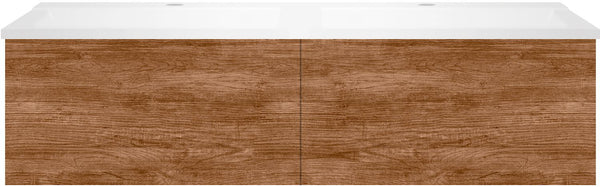 SOUS MEUBLE COFFEE 2 TIROIRS 120 DUO TECTONA DECOR CANNELLE +DOUBLE LAVABO BLANC MAT