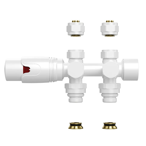 Belvit Design radiatorventiel thermostaat wit glanzend voor wand- en vloeraansluiting 1/2" PEX 16 x 2mm Konus M30, radiatoren — SKU MB-19768-23295, EAN 5404029128403