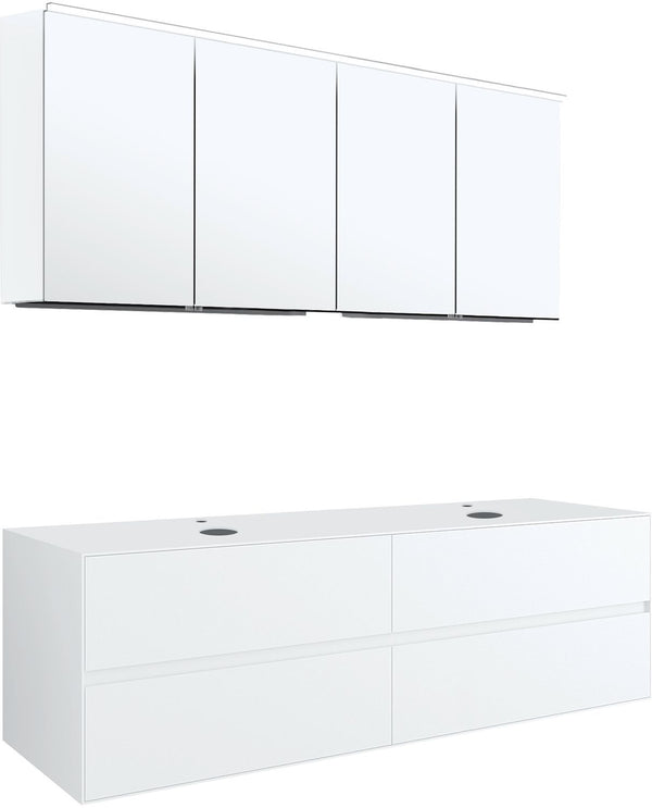 Meubel 4LADES+TABLET voor 2 opbouwlavabos tenso 160CM +kraangat wit met spiegelkast