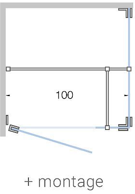 Draaideur met zijdeel+zijpaneel hoek close tot 100CM H200CM helder-inox mat+ montage